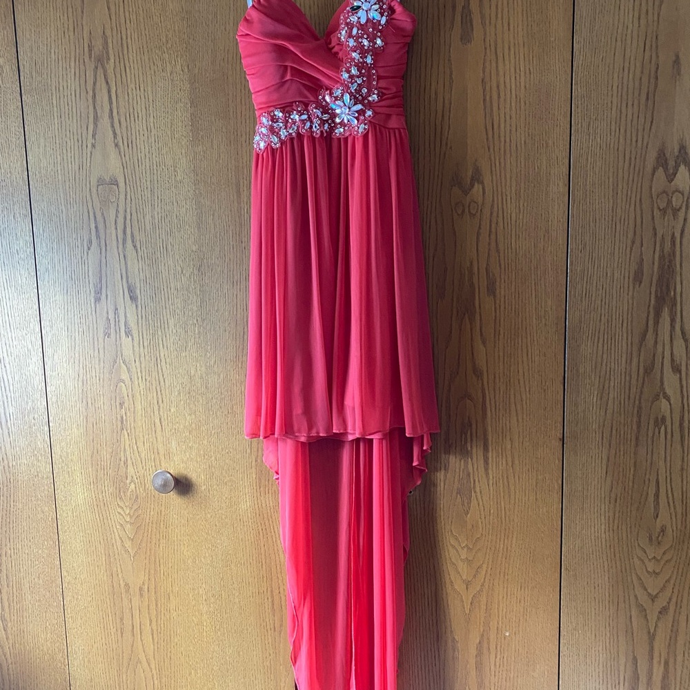 B Smart Elegant Pink High-Low Dress with Floral Jewel Embellishments